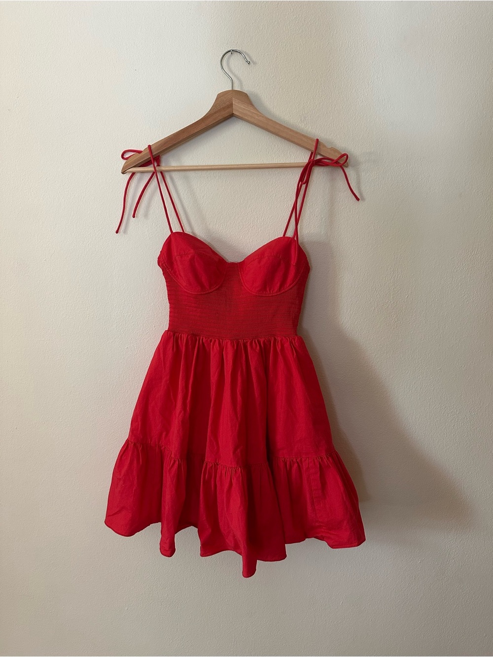 Staud Red Tie-Shoulder Mini Dress with Sweetheart Bust